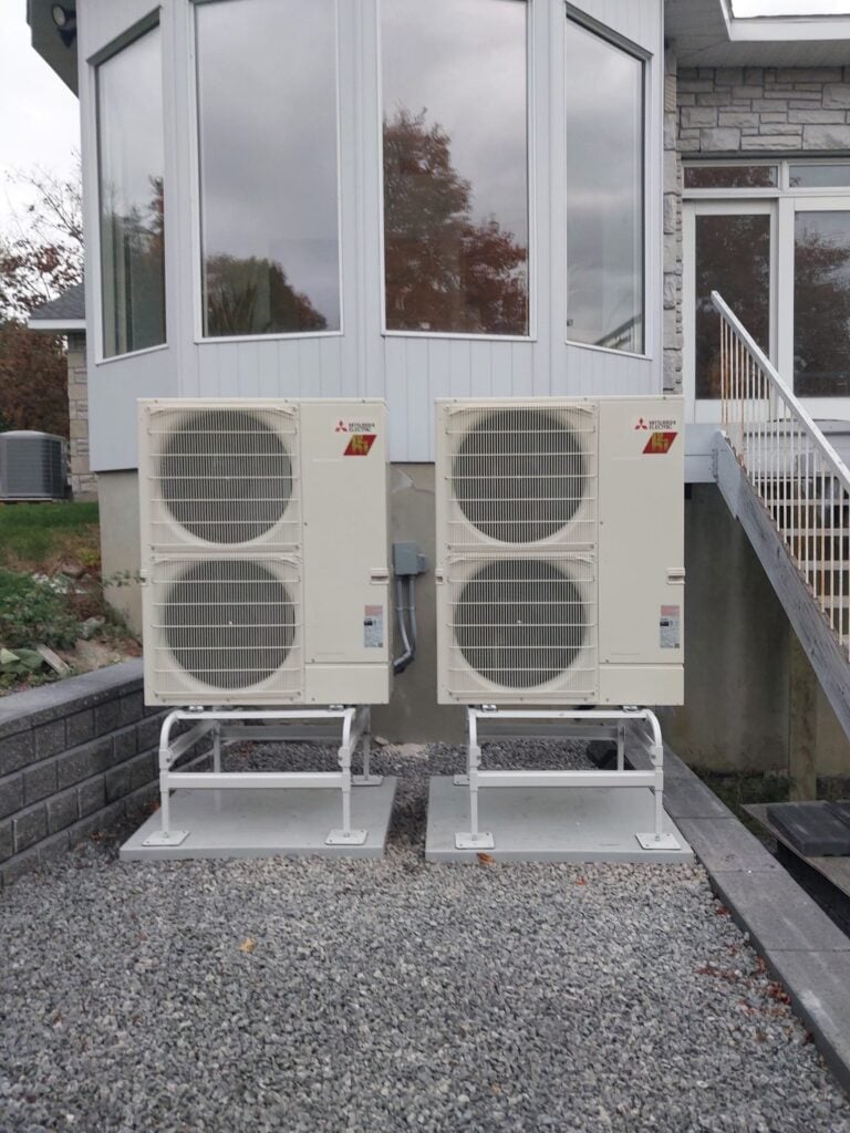 Two Mitsubishi ZUBA Heat pumps installed in Ottawa Ontario by heating and cooling contractor AirZone HVAC Services.