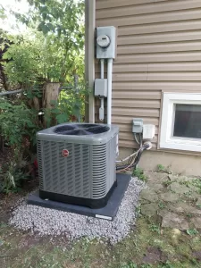 Rheem RA16 installation Kanata 2024 - AirZone HVAC Services Quiet air conditioner installed in the Ottawa area by AirZone HVAC Services.